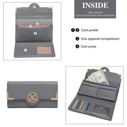 Miss Lulu WOMEN'S purse Long Wallet with zipper PU leather Card hand fan keys Holder Phone Case.