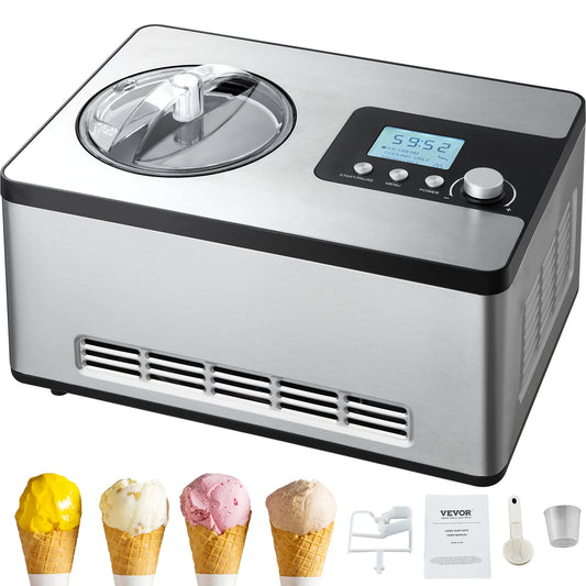 SucceBuy Automatic Ice Cream Maker with Built-in Compressor 2 Quart No Pre-freezing Fruit Yogurt Machine Electric Sorbet Maker.