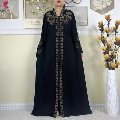 New Muslim Abayas For Women Long Sleeved Dress Dubai Lady Elegant Long Dress Islam Clothing African Abaya Loose Robe With Turban.