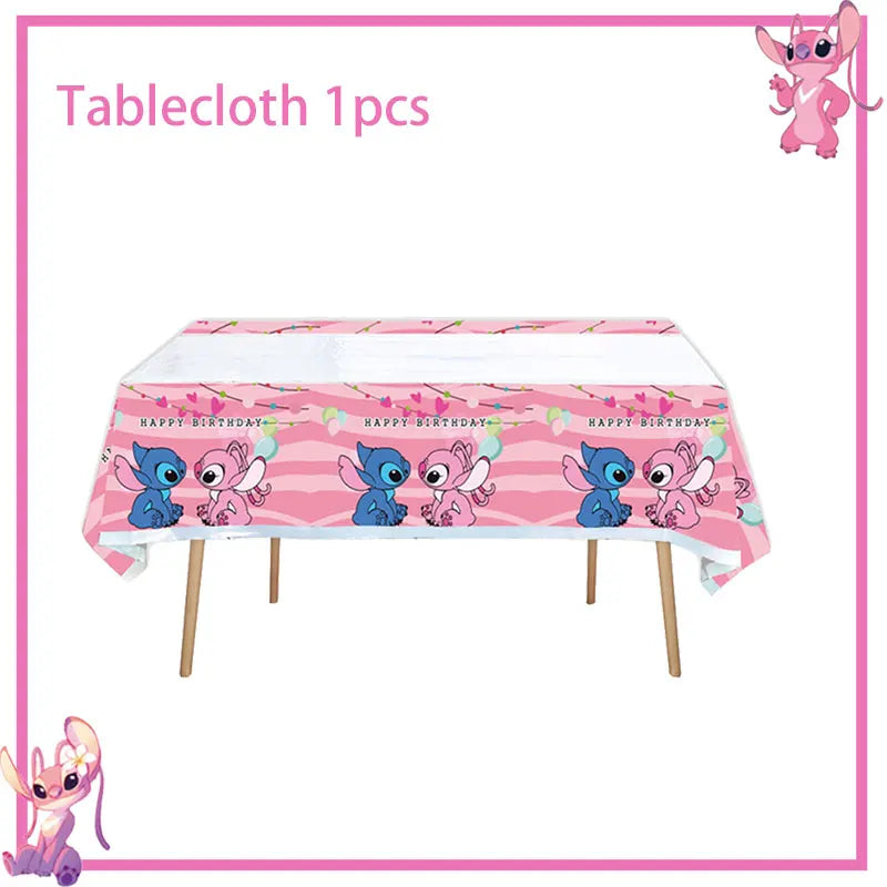 Disney Rosa Stich Geburtstag Party Dekorationen Geschirr Set Tischdecke Hintergrund Banner Für Kinder Geburtstag Dekorationen Lieferungen