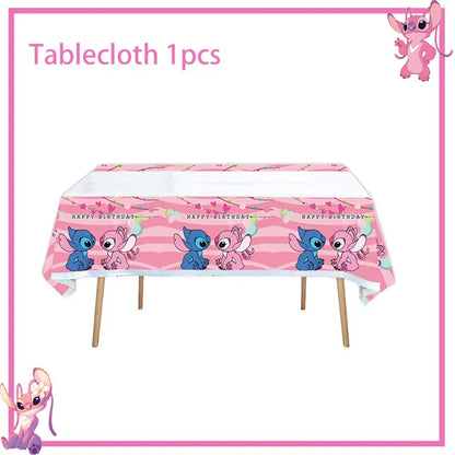 Disney Rosa Stich Geburtstag Party Dekorationen Geschirr Set Tischdecke Hintergrund Banner Für Kinder Geburtstag Dekorationen Lieferungen