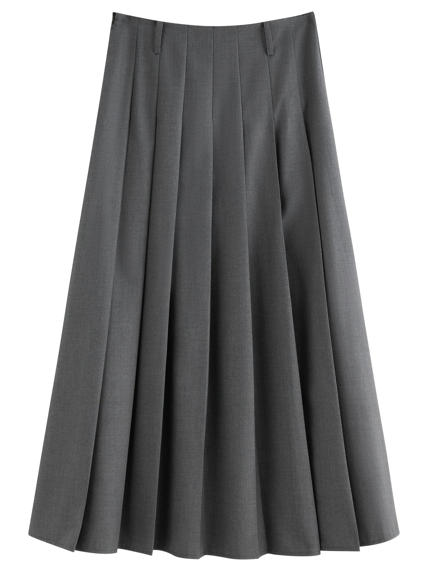 FSLE College Style Gray Retro Pleated Skirt For Women Autumn 2025 New Arrival Commuter Officelady Chic Long Skirt 25FS13198.