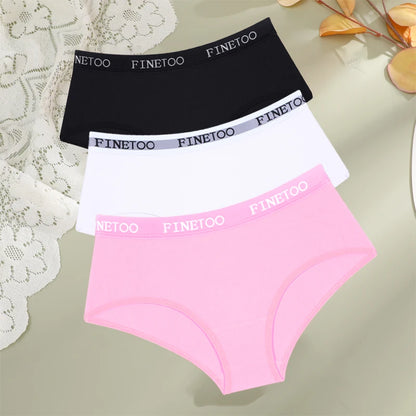 FINETOO 3Pcs Cotton Letter Belt Underwear Women's Panties Sexy Breathable Low Waist Briefs Female Stretch Comfortable Lingerie