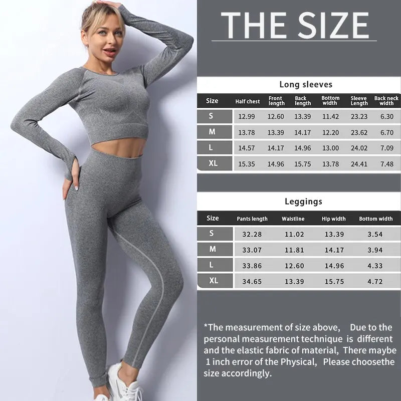 Women Yoga 2 Pieces Workout Outfits Seamless High Waist Leggings Sports Crop Top Running Clothes Sets.