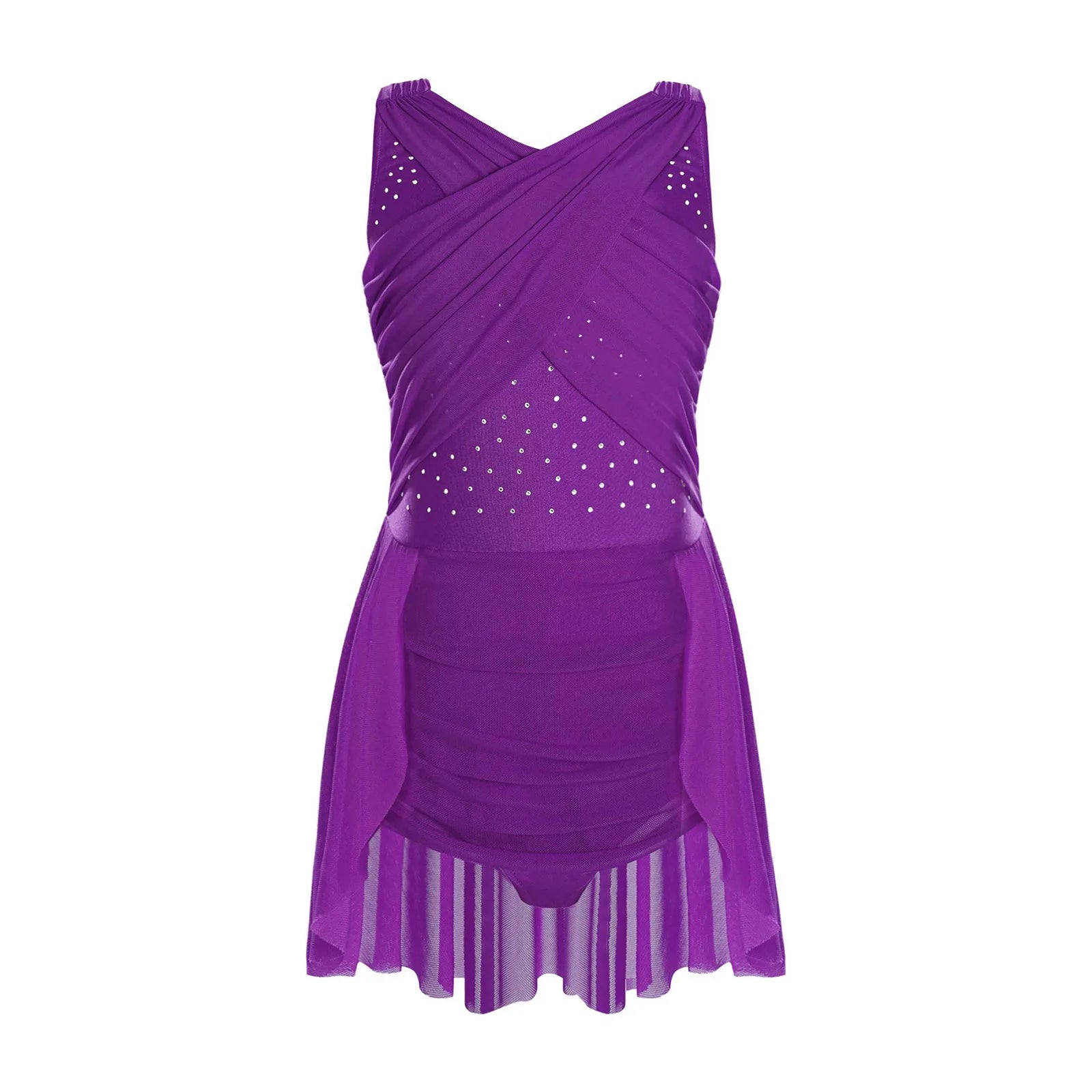 Kinder Mädchen Ärmellose Ausschnitt Strass Eiskunstlauf Trikot Kleid Lyrical Dance Gymnastik Akrobatik Leistung Kostüm.