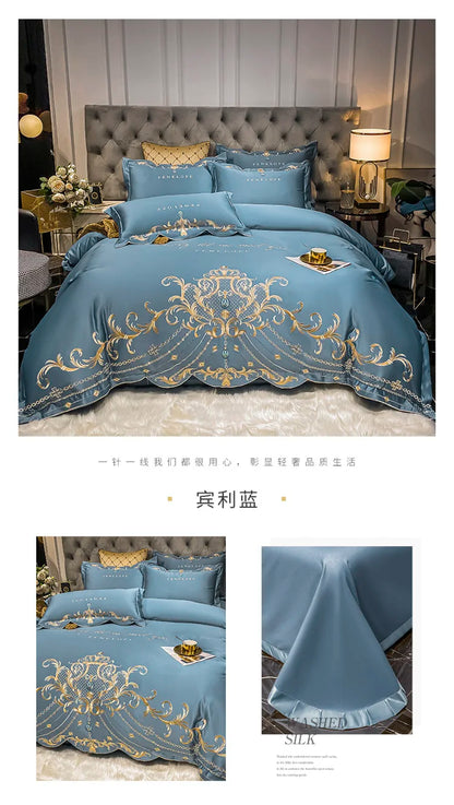 European-Style Bed Sheet Four-Piece Set 100 Cotton High-End Atmospheric Ice Silk Quilt Cover Pure Cotton Bedding.