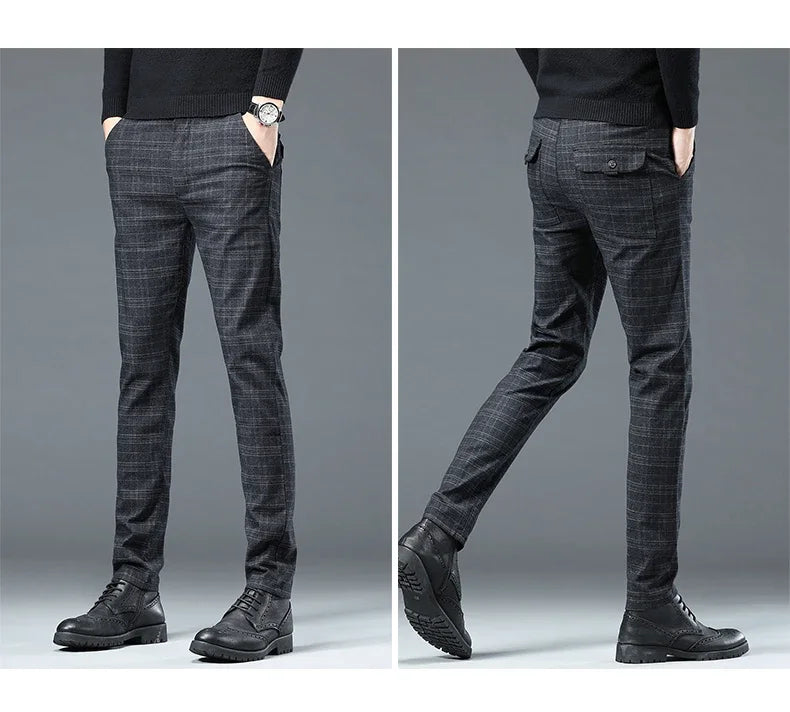 Spring Autumn Korea Plaid Pants Men Fashion Comfortable Elastic Casual Business Trousers Male Formal  Suit Pant.