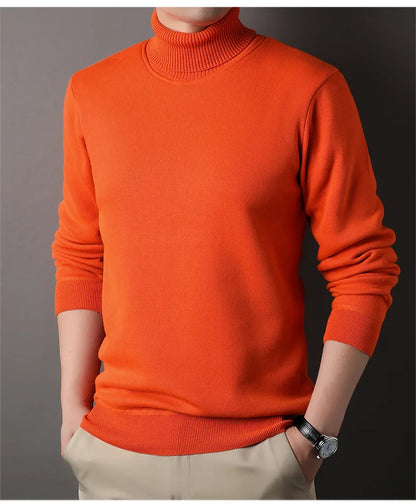Men's Autumn Winter New Turtleneck Sweater Warm Cozy Solid Color Casual Bottom Knitted Pullovers Male Fashion Knitwear.
