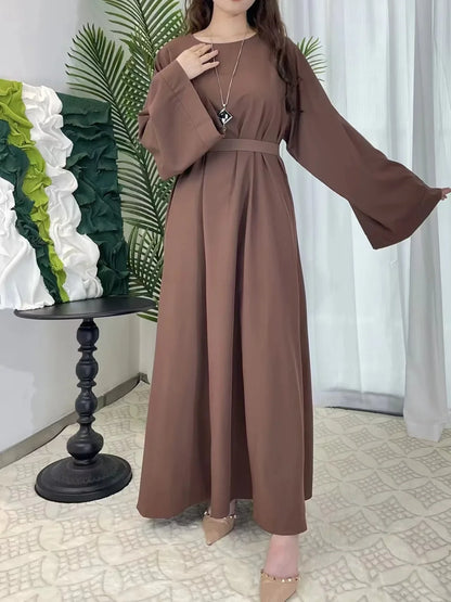 Muslim Abayas Women Kaftans Prayer Dress With Belt Full Sleeve.