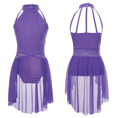 Mädchen Ballett Gymnastik Trikot lyrischen Tanz kleid ärmellose florale Spitze Tutu Tanz kleidung für Eiskunstlauf Bühnen performance