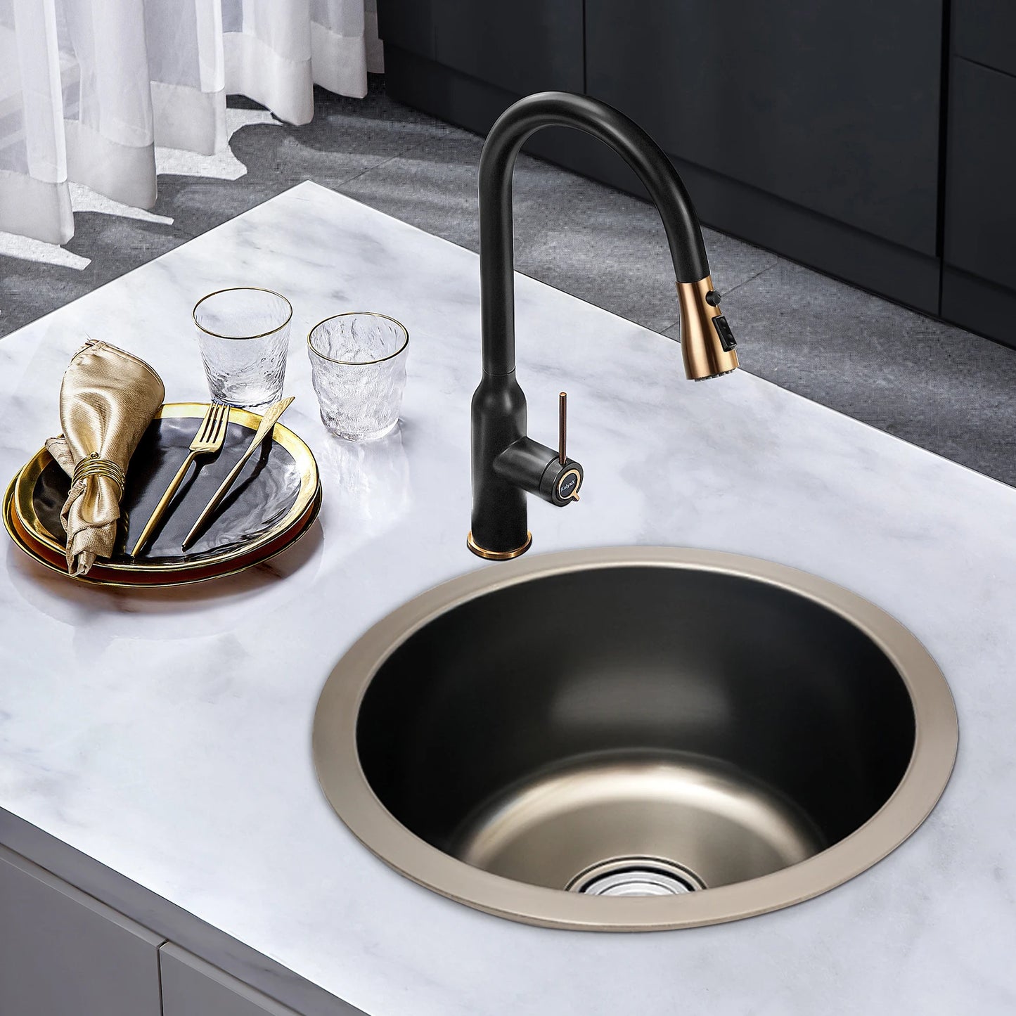 Grey Round Sink Kitchen Renovation Sink Round Single Sink Small Basin Round Basin for Bathroom