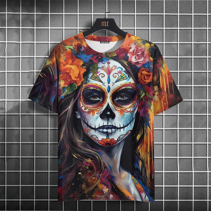 Mexican Skull Day of The Dead Graphic T Shirt for Men Womens Graffiti Clothing Horror Goth T-shirts Fashion Streetwear Tops Tees.
