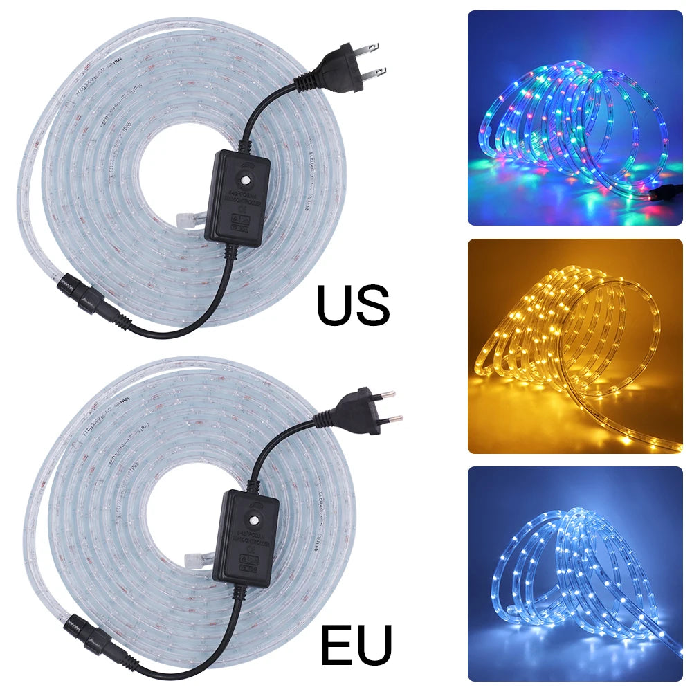 AC 220V Neon LED Strip Waterproof 360 Degree Round Neon Sign Light Blue Red White Outdoor Rainbow Tube Rope Light Party Decor.