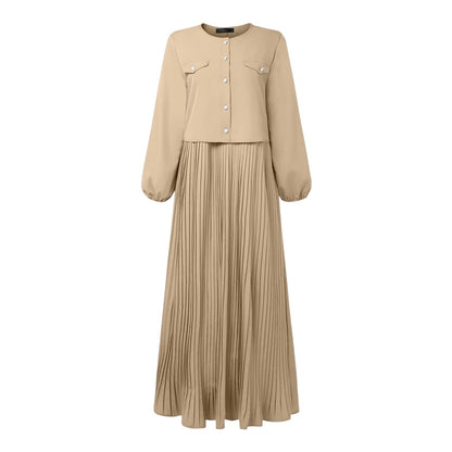 2025 ZANZEA Autumn Maxi Long Dress Women Elegant Long Sleeve Solid Pleated Sundress Patchwork Dresses Muslim Abaya Robe Femme.