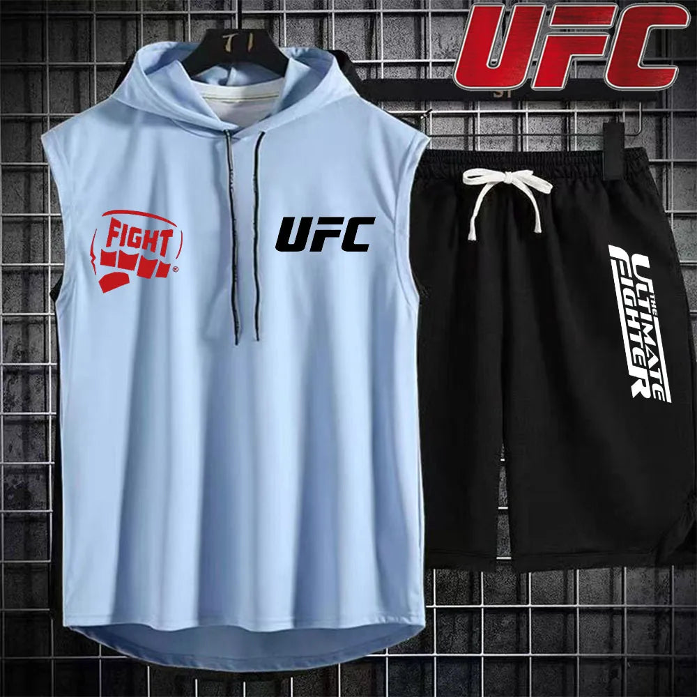 New Summer Men's Two Piece Set Casual T-Shirt and Shorts Set Fashion Short Sleeve Tracksuit Men Women Sports Suit Hooded T-shirt.