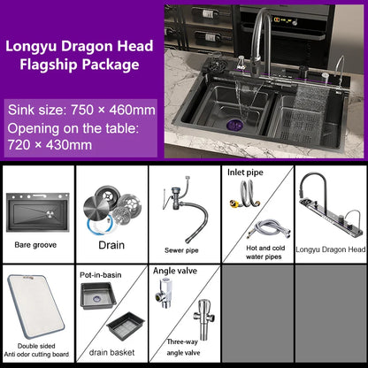 Neue Wasserfall Küchen spüle Edelstahl Multifunktion große Einzels chlitz integrierte Digital anzeige Waschbecken