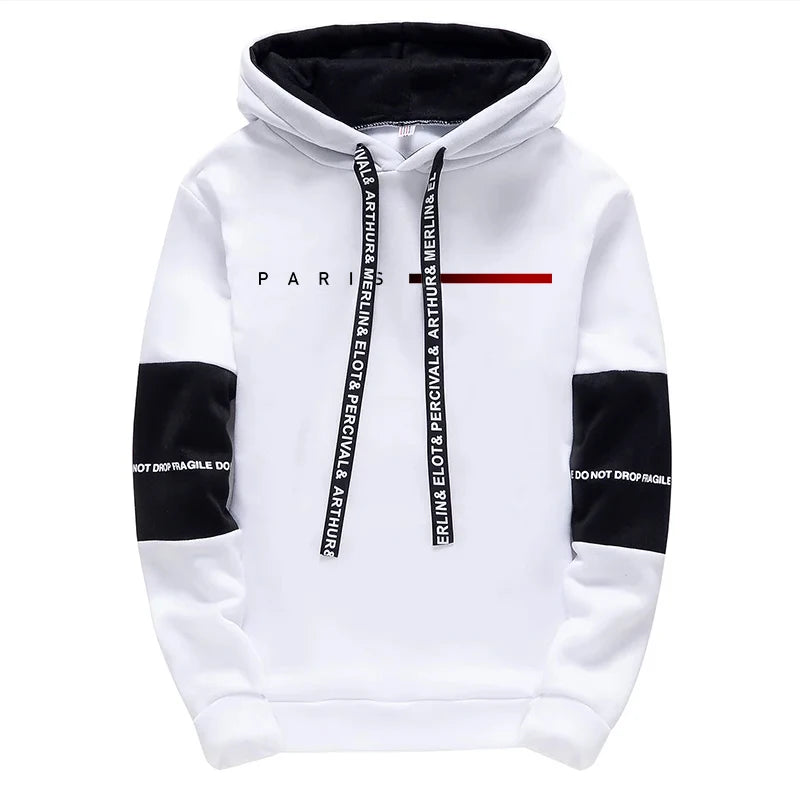 2025 Trendy Paris Print Hooded Tracksuit Men Winter Autumn Casual Jogging Outfit Athletic Sportswear Sweatpants Men's Clothes.