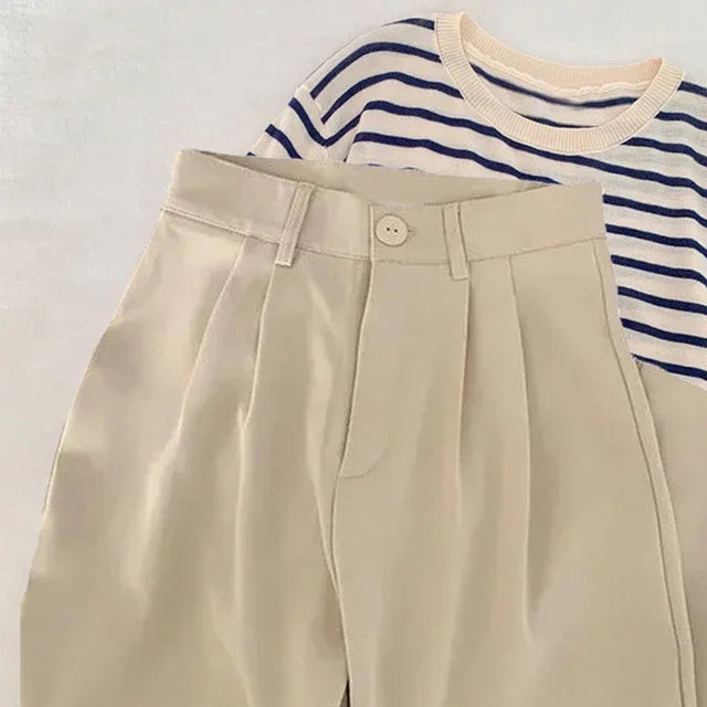 Hohe Taille Frauen Anzug Hosen fallen gerade Büro Damen koreanische Mode Hosen lässig Knopf lose weibliche schwarze Hosen neue 2024