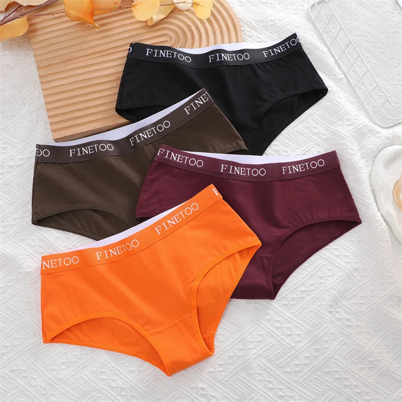 FINETOO 3Pcs Cotton Letter Belt Underwear Women's Panties Sexy Breathable Low Waist Briefs Female Stretch Comfortable Lingerie