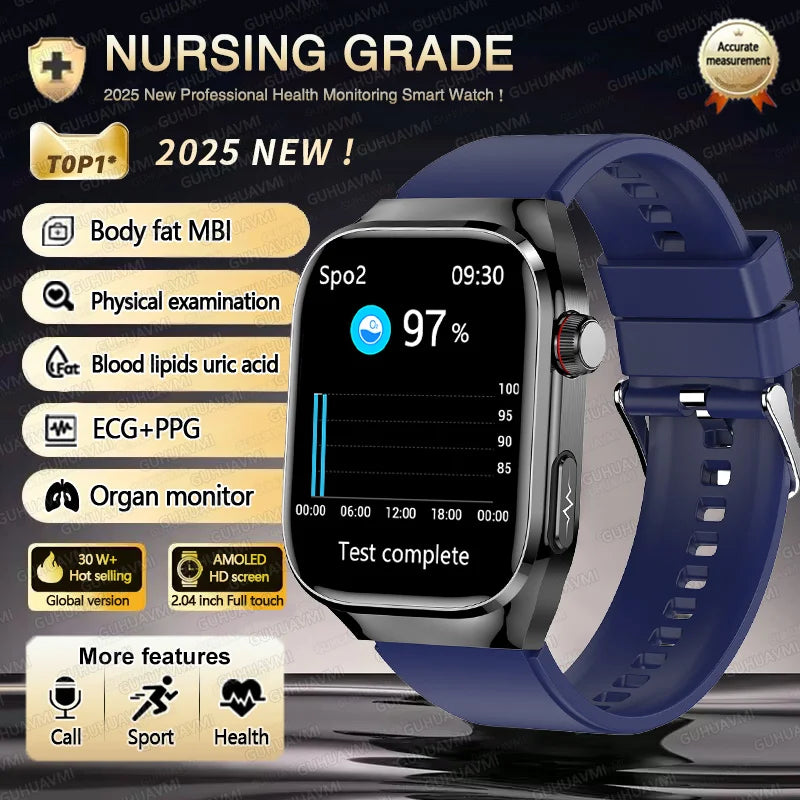 2025 New For Huawei Three highs Blood Pressure Smartwatch ECG Uric Acid Heart Rate Clock Body Analysis Health Monitoring Watches