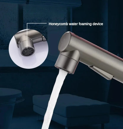 Single Handle Dual Hole Hot Cold Brass Washbasin Faucet 3 Function Stream Sprayer Pull Out Basin Sink Mixer Tap for Bathroom