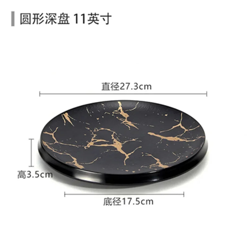 Marble Texture Imitation Melamine Plate BBQ Tableware Cake Fruits plates Snack Tray Outdoor Party Dishes Steak.