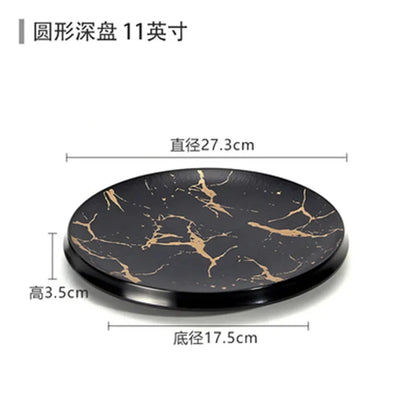 Marble Texture Imitation Melamine Plate BBQ Tableware Cake Fruits plates Snack Tray Outdoor Party Dishes Steak.