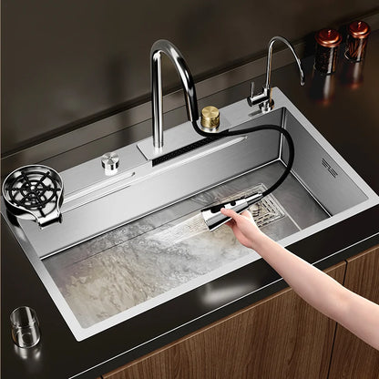 304 Stainless Steel Sink Waterfall Large Single Slot Kitchen Sink Vegetable Sink Stainless Steel Sink Household Sink