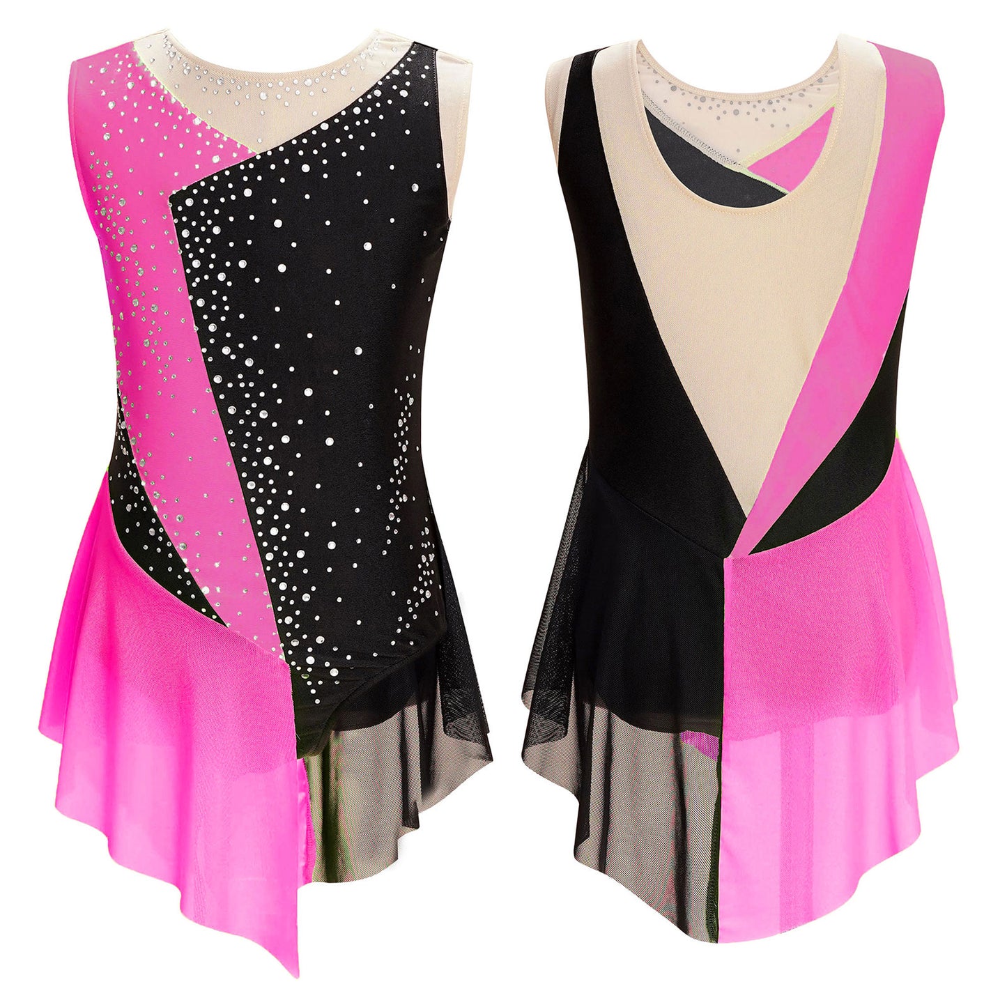 6-16Y Mädchen Ärmelloses Eiskunstlauf Trikot Kleid Ballett Rhythmische Gymnastik Lyrical Dance Body Bühne Leistung Dancewear