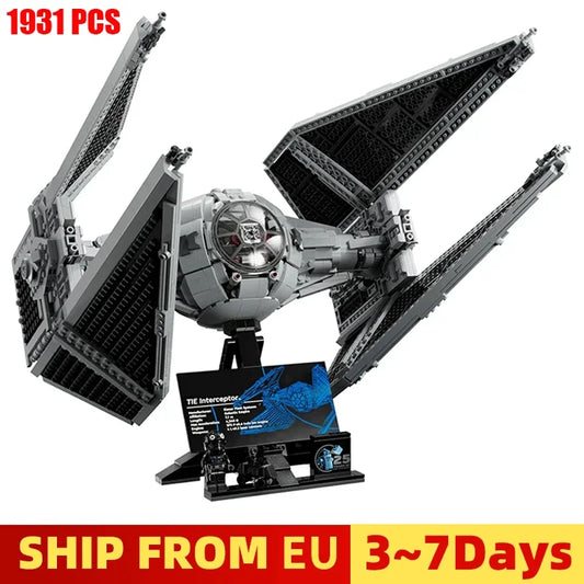 1931pcs DIY Spaceship Tied Interceptord Building Blocks Spacecraft Fighters Model Assembly Bricks Toys Kids Christmas Gift 75382.