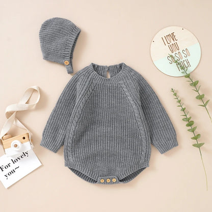 Neugeborenen Baby Mädchen Boy Knit Pullover Strampler Crewneck Sweatshirt Langarm Warme Bodys Tops Mit Hüte Herbst Winter Kleidung.