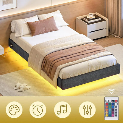 Gästebett 90 x 200 cm mit Ladestation und LED-Beleuchtung, Bettrahmen, einfache Montage zum Schlafen