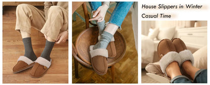 Kidmi Winter Men Plush Slippers Suede Fuzzy Soft Fluffy Collar Lining Men Slippers Indoor Warm Furry Fur House Flat Men Shoes.