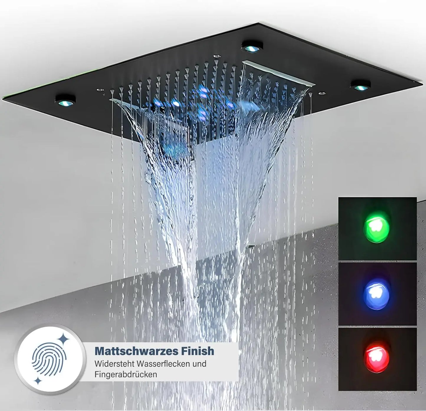 Thermostatic Mixers Bathroom Shower Faucet Set Led Rain Waterfall Bathtub Shower System Remote Control Colors Ceiling Mounted