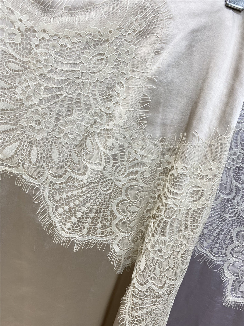 High-End Retro Satin Lace Stitching Skirt Women's 2024 Summer High Waist Slimming Court Style Temperament Mid-Length Skirt.