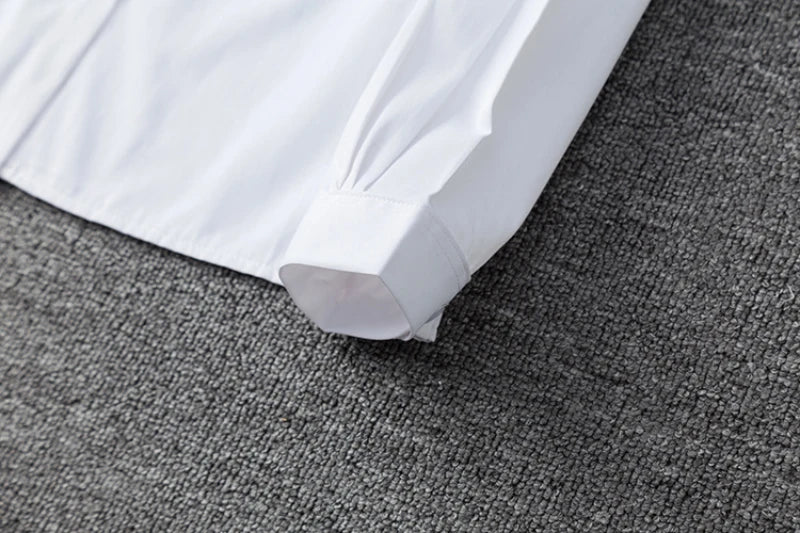 Zoki White Women Shirt Fashion Long Sleeve Casual Turn Down Collar Female Blouse Loose Pocket Button Office Ladies Elegant Tops