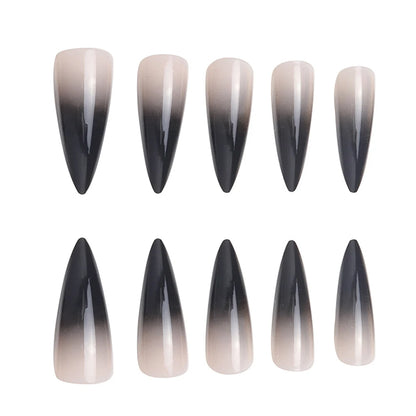 24pcs Black Gradients Long Paragraph Fashion Manicure Patch Reusable Adhesive False Nails Almond Fake Nails Press On Stiletto.