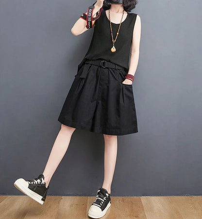 Women's Shorts Half Baggy Mid Length Wide Black Female Short Pants Loose Bermuda Knee Low Price Classic Harajuku Fashion New In