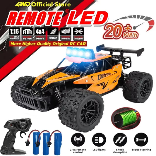 Remote Control Car RC Drift Racing 1:16 Vehicle Off Road Alloy 2.4G Radio High-Speed Trucks With LED Light Climbing Gift Kid Toy.