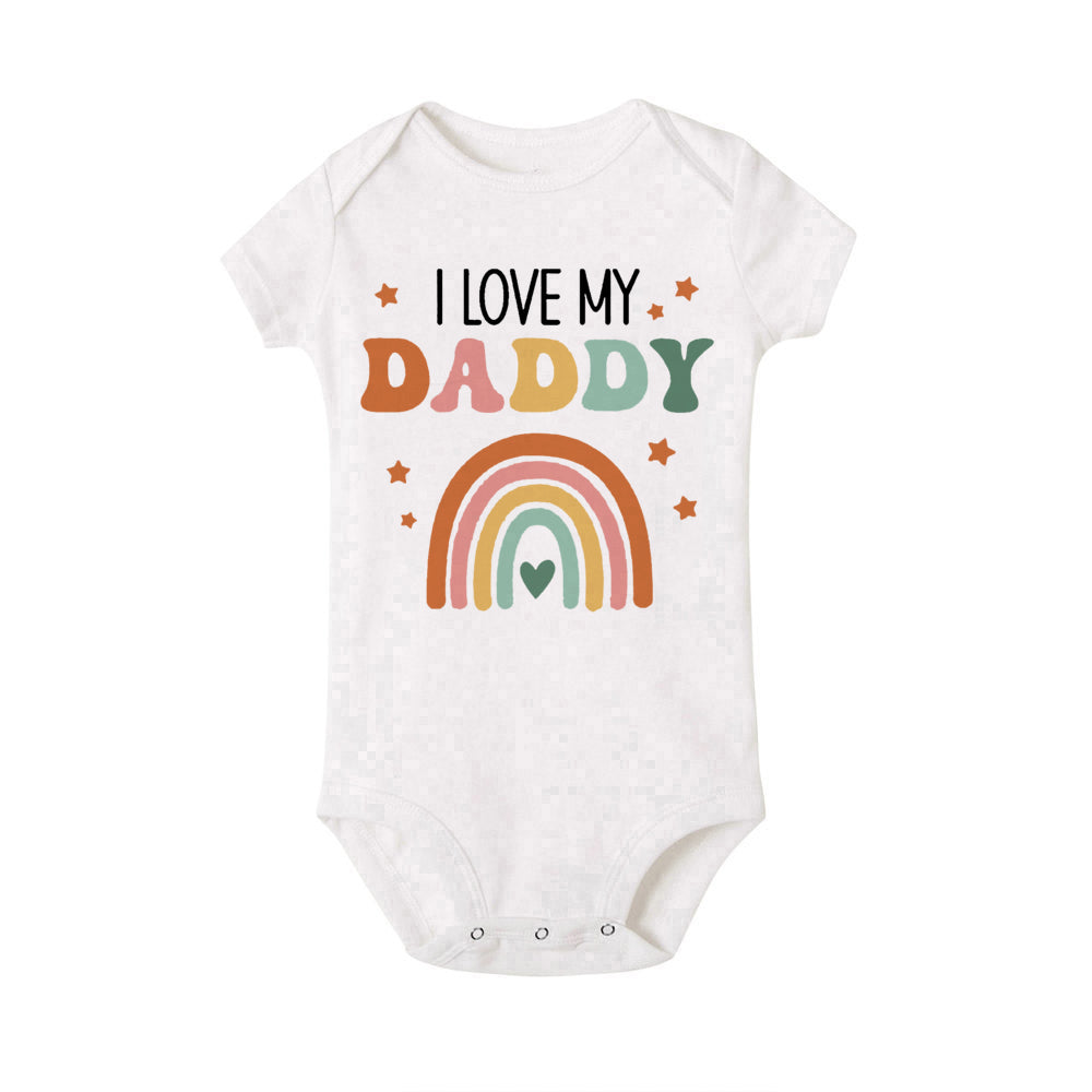 Ich liebe Mama und Papa, Regenbogen-bedruckter Neugeborenen-Body, lustiger Sommer-Kurzarm-Säuglingsspielanzug, Body für Jungen und Mädchen.