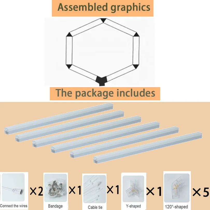 Hexagon LED lighting for DIY Garage Barbecue Shop Barbershop Gym Bar Car Showroom 4S Workshop Ceiling Light Honeycomb Tube.
