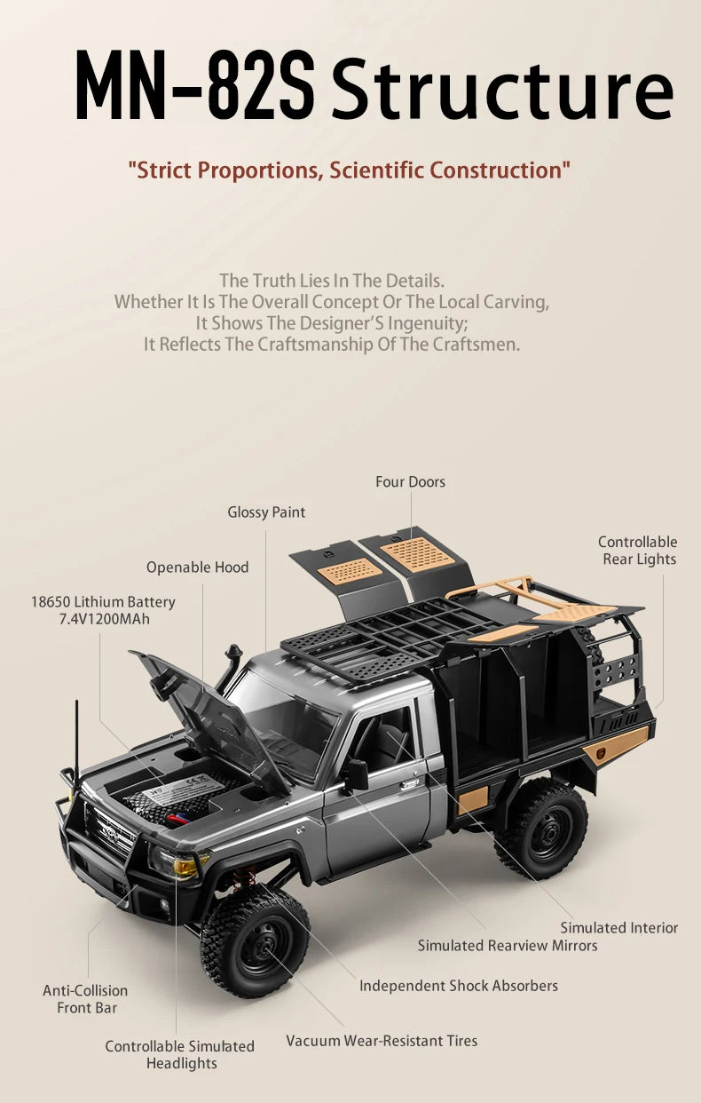 MN82S RC Crawler 1/12 Full Scale LC79 RC Pickup Short Truck 4WD Remote Control Climbing Off-road Car Toys for Kids Adults Gifts.