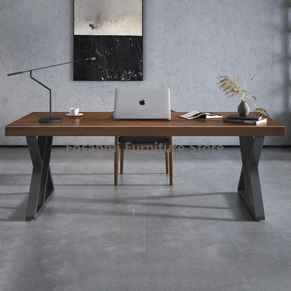 Minimalistischer langer Massivholztisch für das Heimbüro, große Arbeit, Gaming, Arbeitszimmer, Schreibtische für zwei elegante Räume, Computertisch mit Stahlbeinen