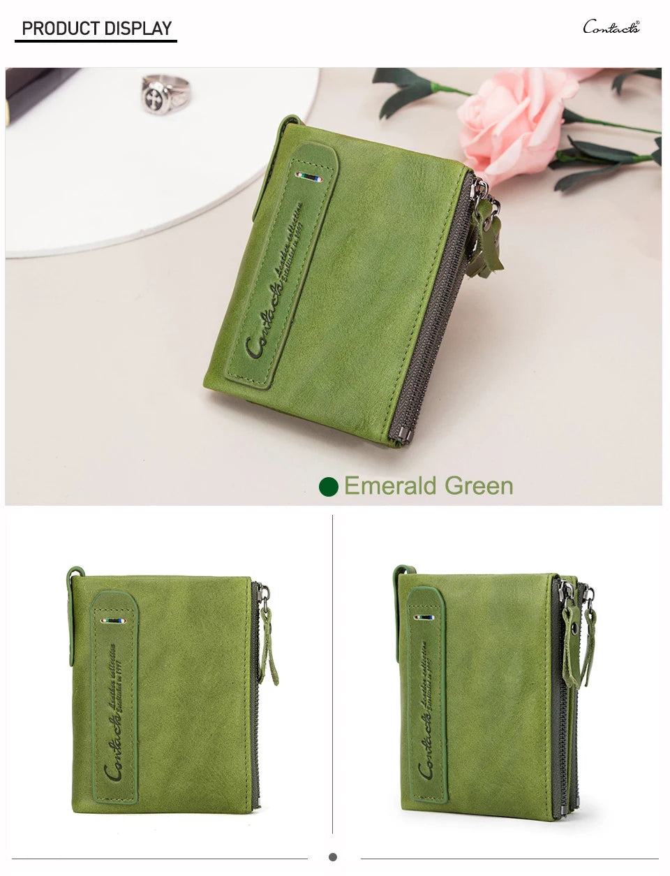 Fashion Genuine Leather Women Wallet Bi-fold Wallets Red ID Card Holder Coin Purse With Double Zipper Small Women's Purse 2022