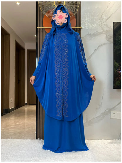 Two Piece Set Dress  Hijab Long Khimar Skirt Sets Islamic Niqab jilbab Women Eid Morocco Muslim Abaya Set Women Prayer Garment