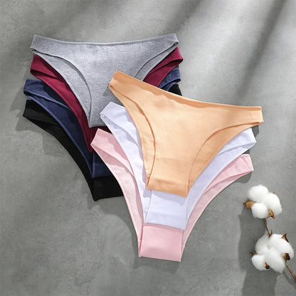 4PCS Seamless Cotton Panties Women Solid Color Briefs Sexy Low Waist Underpants Female Breathable Underwear Ladies Stretch Panti.