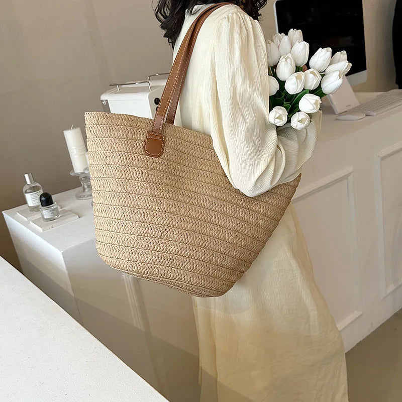 Women's Large Capacity Shoulder Bag Summer Straw Woven Basket Handbag Fashion Female Luxury Designer Beach Bag Bali Shopper Tote.