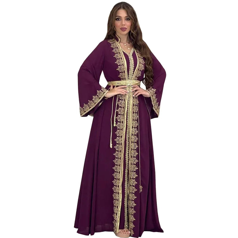 Eid Muslim Women Party Dresses Jalabiya 2 Piece Set Embroidery Arab Long Robe Ramadan Morocco Dubai Abayas Islam Vestidos Kaftan.