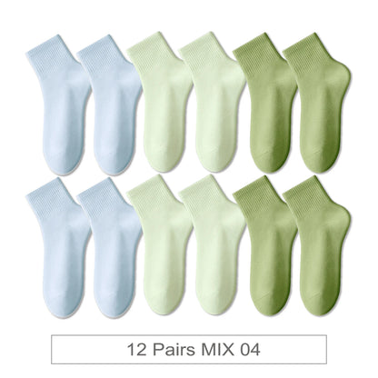 12 Pairs New Woman Cotton Socks Men Sock Short Ankle Colorful Autumn Spring Soft Breathable Colorful Girl Sock.