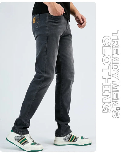 2025 Autumn Men's White Slim Fit Straight Jeans Casual Stretch Denim Pants Comfortable Fashion Streetwear Male Brand Clothing